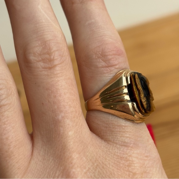 Vintage Estate Men's 10k Yellow Gold Tiger's Eye Cameo Ring Sz 8.75 - Picture 13 of 16